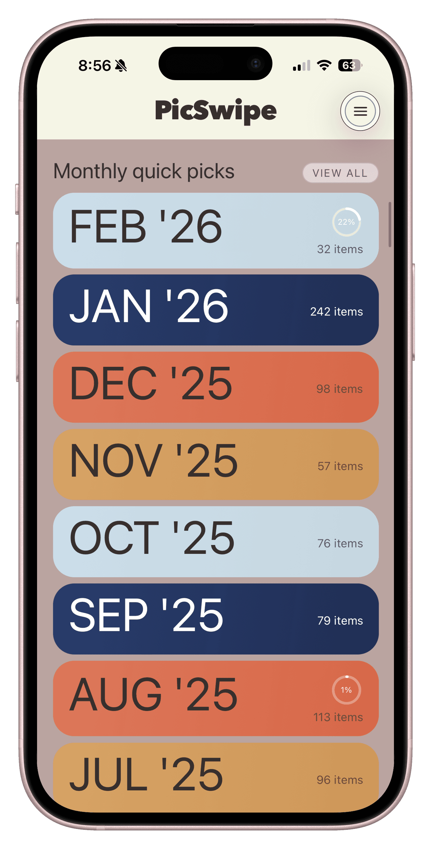 Monthly Picks view with curated photo groups for focused review